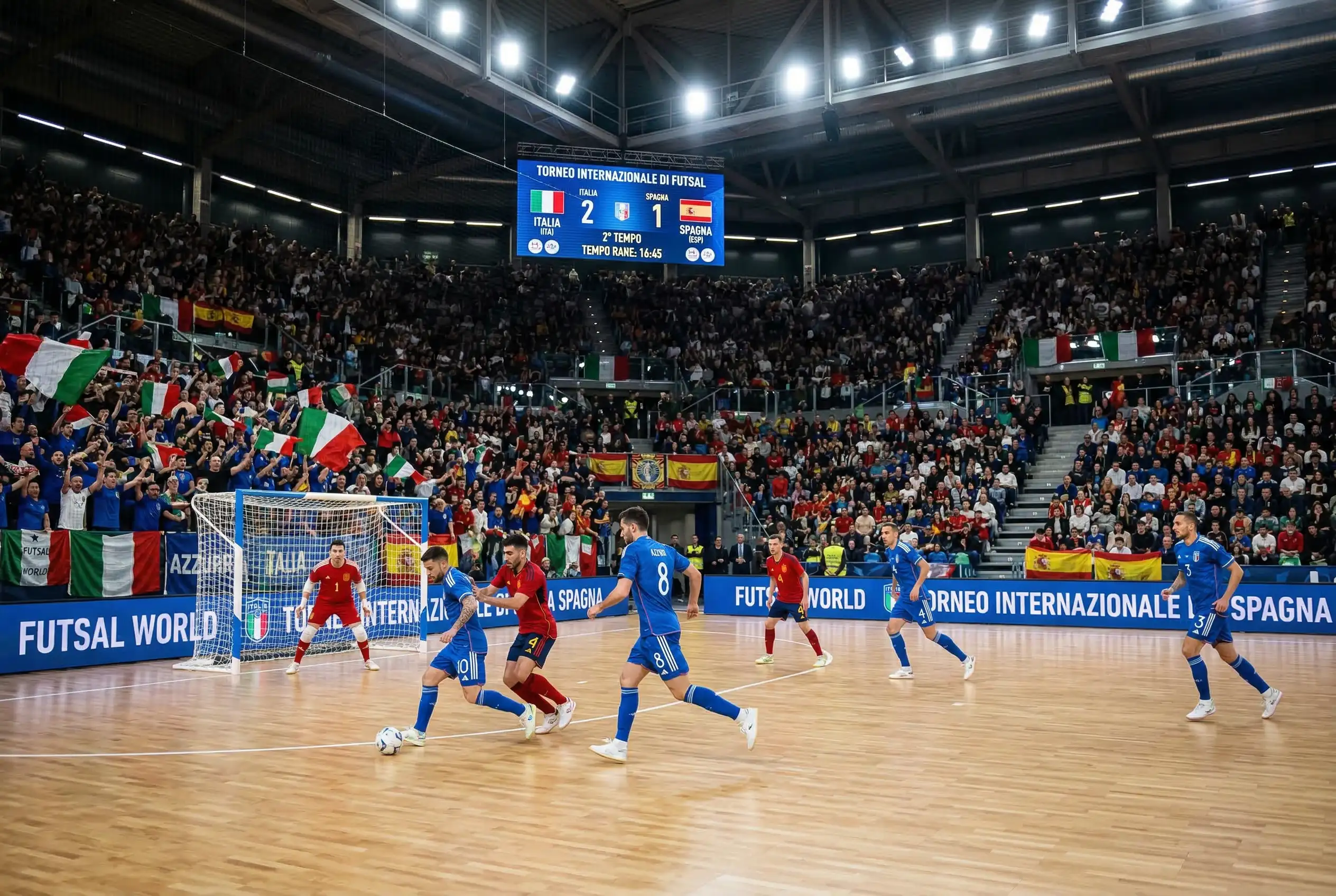 Arena gremita di spettatori durante una partita del Mondiale di futsal 2024 in Uzbekistan